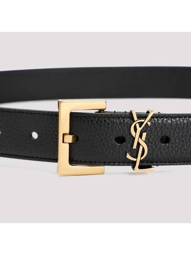 Men's Monogram Grain Leather Belt Gold - SAINT LAURENT - BALAAN 3