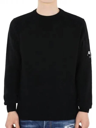 Lens Wappen Classic Crew Neck Wool Knit Top Black - CP COMPANY - BALAAN 2