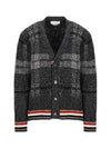 Donegal Tartan Stripe V-Neck Cardigan Grey - THOM BROWNE - BALAAN 2