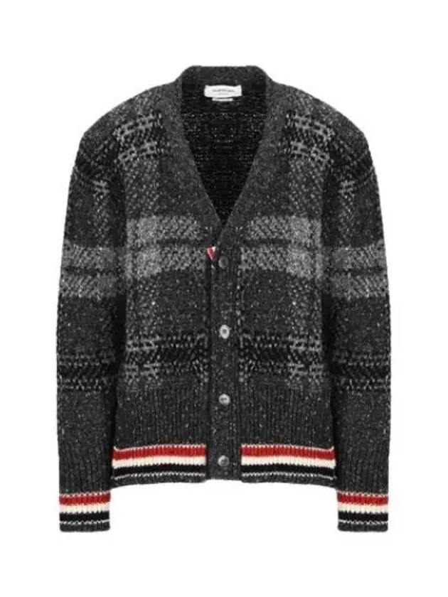 Donegal Tartan Stripe V-Neck Cardigan Grey - THOM BROWNE - BALAAN 2