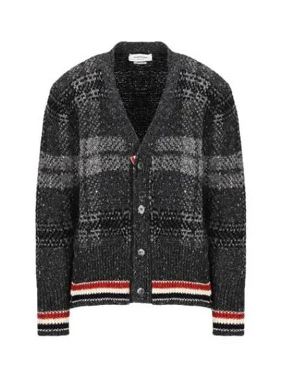 Donegal Tartan Stripe V-Neck Cardigan Grey - THOM BROWNE - BALAAN 2