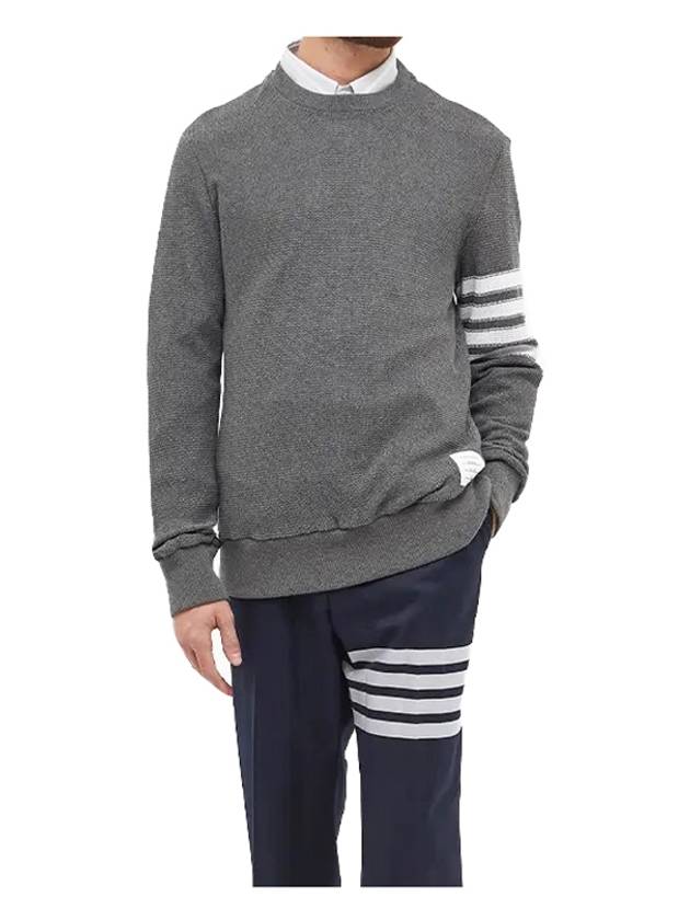 4 Bar Stripe Open Raschel Stitch Sweatshirt Grey - THOM BROWNE - BALAAN 5