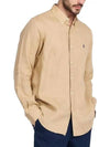 Embroidered Logo Linen Long Sleeve Shirt Brown - POLO RALPH LAUREN - BALAAN 3