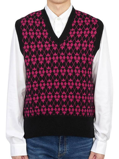 Men's Heart Logo Knit Vest Black Purple - AMI - BALAAN 2