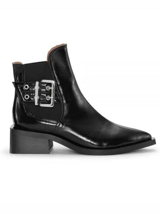 Chunky Buckle Detail Leather Chelsea Boots Black - GANNI - BALAAN 2