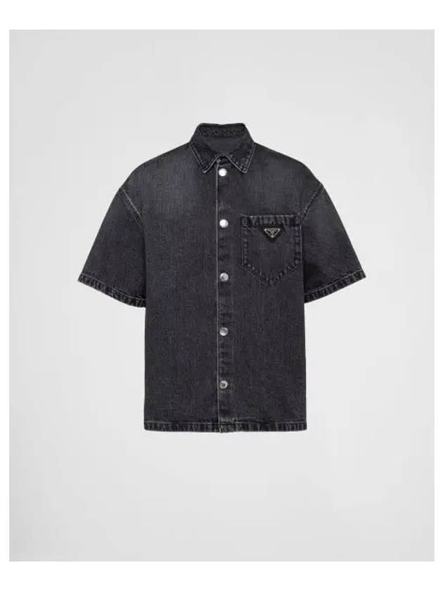 Triangle Logo Denim Short Sleeve Shirt Black - PRADA - BALAAN 2