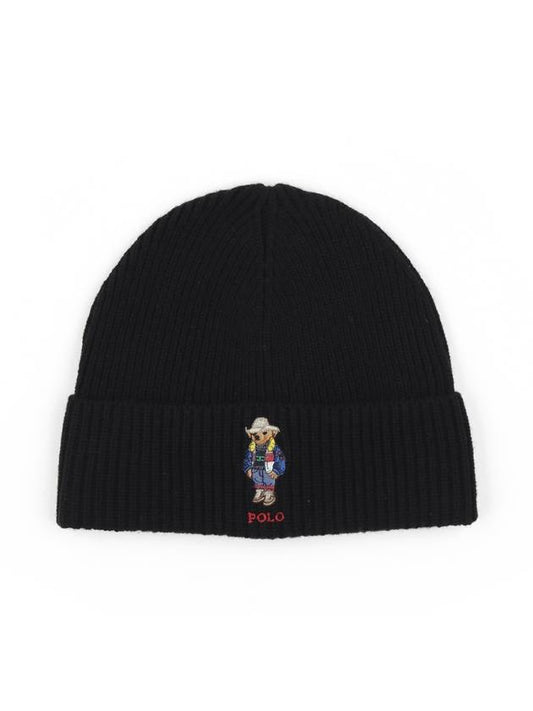 Holiday Bear Embroidered Wool Beanie Black - POLO RALPH LAUREN - BALAAN.