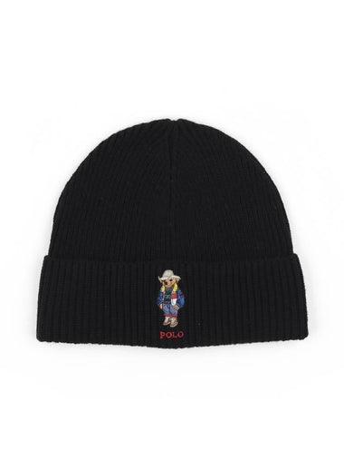 Embroidered Holiday Bear Wool Beanie Black - POLO RALPH LAUREN - BALAAN 1