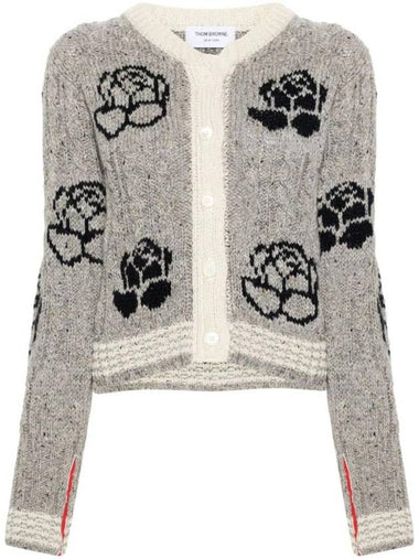 Rose intarsia cable knit cardigan gray - THOM BROWNE - BALAAN 1