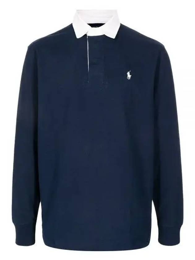 Rugby Logo Embroidered Long Sleeve Polo Shirt Navy - POLO RALPH LAUREN - BALAAN 2