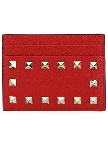 Rockstud Leather Card Wallet Red - VALENTINO - BALAAN 1