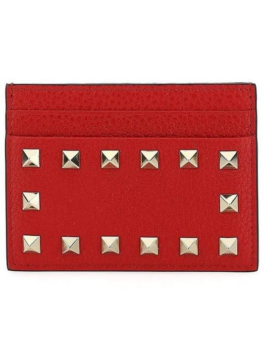 Rockstud Card Wallet Red - VALENTINO - BALAAN 1