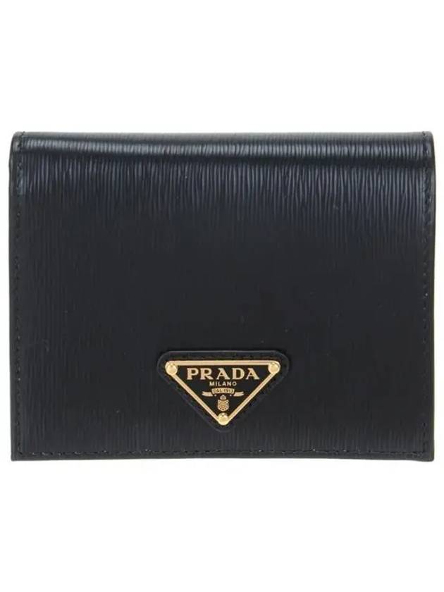 Vitello Triangular Logo Half Wallet Black - PRADA - BALAAN 2