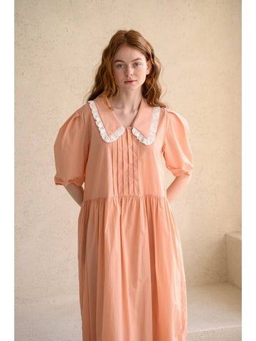 Caisienne puff sleeve pintuck frill dress_coral - CAHIERS - BALAAN 1
