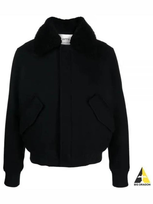 Shearling Collar Jacket Black - AMI - BALAAN 2