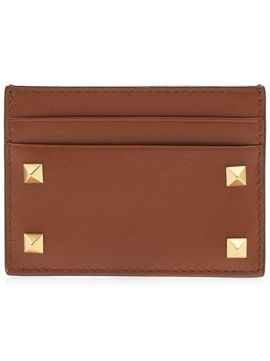 Rockstud Card Wallet Brown - VALENTINO - BALAAN.