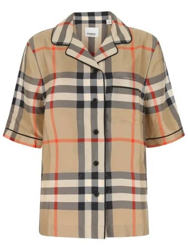 Check Silk Short Sleeve Shirt Beige - BURBERRY - BALAAN 2