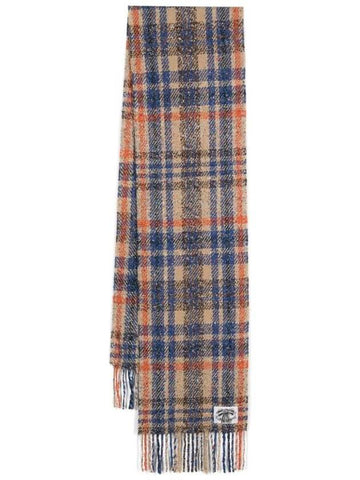 Plaid Fringe Muffler Beige Blue - ACNE STUDIOS - BALAAN 1