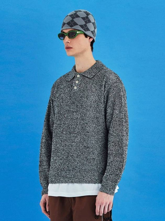 Mesh knit polo shirt black & ivory - UNALLOYED - BALAAN 2
