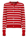 Embroidery  Logo Striped Crew Neck Cardigan Red - POLO RALPH LAUREN - BALAAN 2