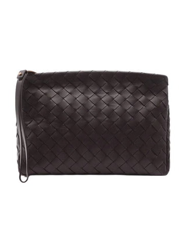 Intrecciato Leather Clutch Bag Dark Brown - BOTTEGA VENETA - BALAAN 1