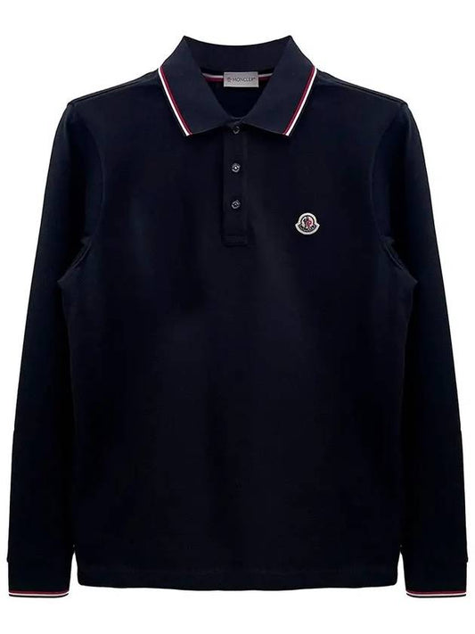 Logo Patch Cotton Long Sleeve Polo Shirt Navy Blue - MONCLER - BALAAN 2