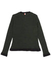 Wool Ribbed Contrast Trim Crewneck Cardigan Dark Green - THOM BROWNE - BALAAN 3