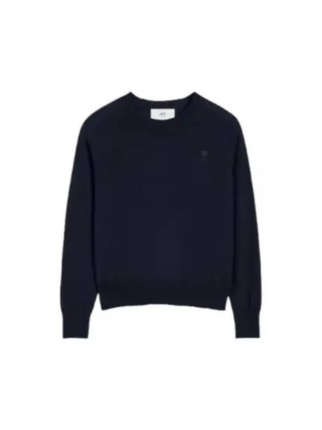 Logo Crew Neck Knit Top Navy - AMI - BALAAN 2