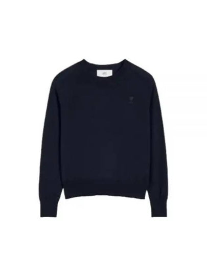 Logo Crew Neck Knit Top Navy - AMI - BALAAN 2