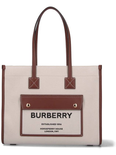 Freya Small Canvas Leather Tote Bag Natural Tan - BURBERRY - BALAAN 2