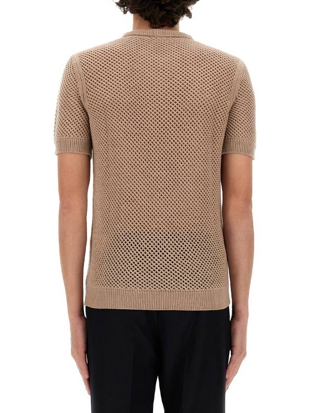 Mesh Ribbed Wool Knit Top Beige - FENDI - BALAAN 4