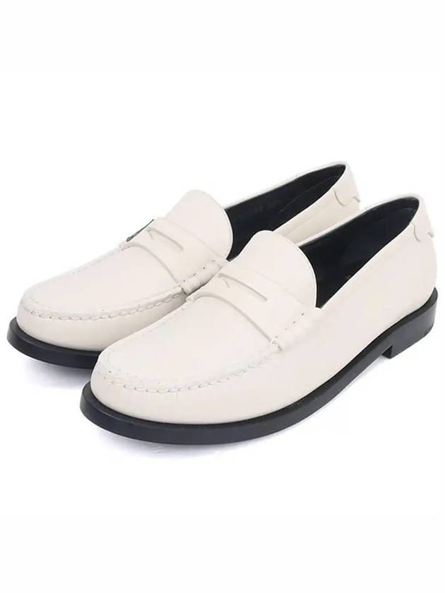 Le Loafer Penny Slippers In Smooth Leather Pearl - SAINT LAURENT - BALAAN 3