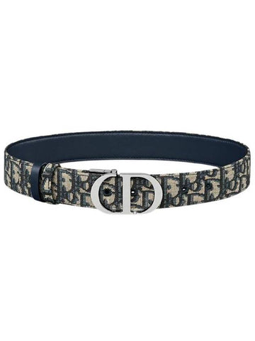 Oblique Jacquard 30 Montaine Reversible Smooth Calfskin Belt Blue - DIOR - BALAAN 1