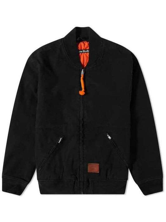 Face Patch Cotton Canvas Bomber Jacket Black - ACNE STUDIOS - BALAAN 1