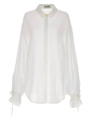 Silk Long Sleeve Shirt White - SAINT LAURENT - BALAAN 1