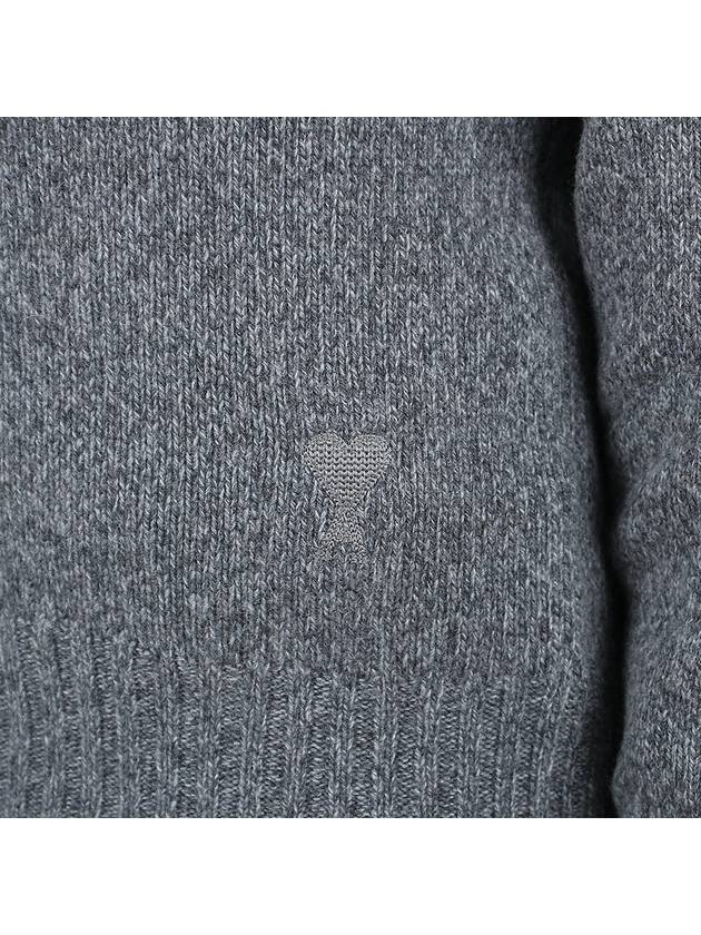 Embroidered Heart Logo Cashmere Cardigan Heather Grey - AMI - BALAAN 8