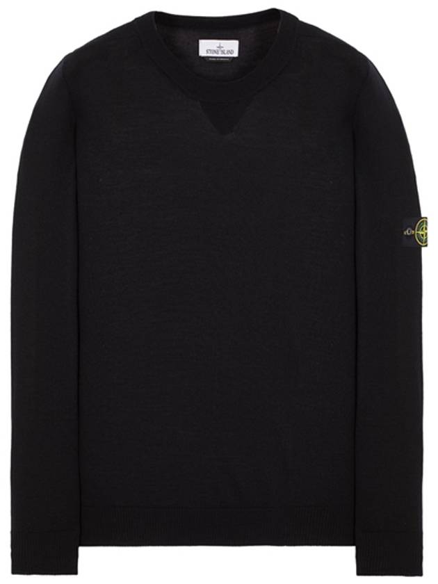 Logo Patch Round Neck Knit Top Black - STONE ISLAND - BALAAN 2