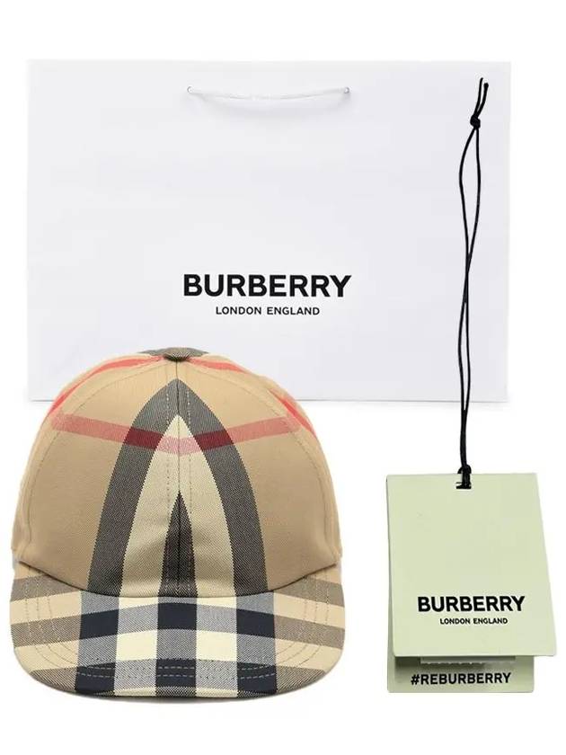 Embroidered Logo Check Cotton Ball Cap Beige - BURBERRY - BALAAN.