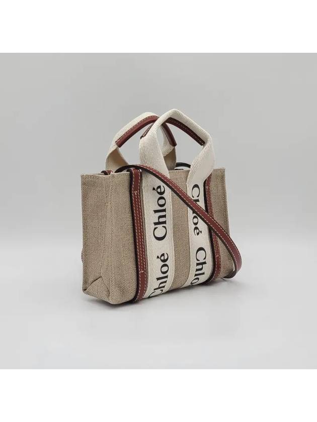 Woody Linen Canvas Calfskin Tote Bag White Brown - CHLOE - BALAAN 3