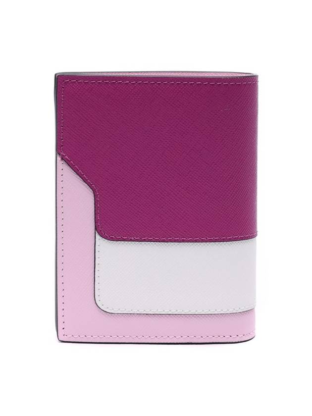 Saffiano Leather Color Block Half Wallet Purple - MARNI - BALAAN 5