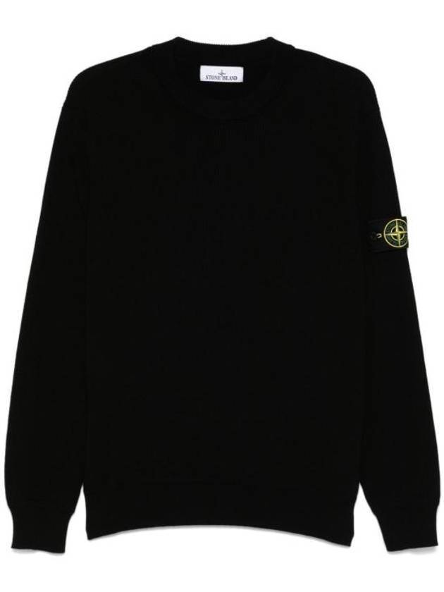 Rib Soft Organic Cotton Knit Top Black - STONE ISLAND - BALAAN 1