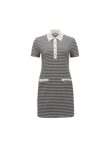 Striped Polo Short Dress Black - MONCLER - BALAAN 1