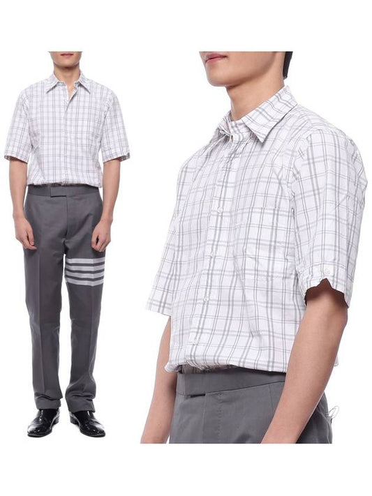 Plaid Check Poplin Short Sleeve Shirt Grey - THOM BROWNE - BALAAN 2