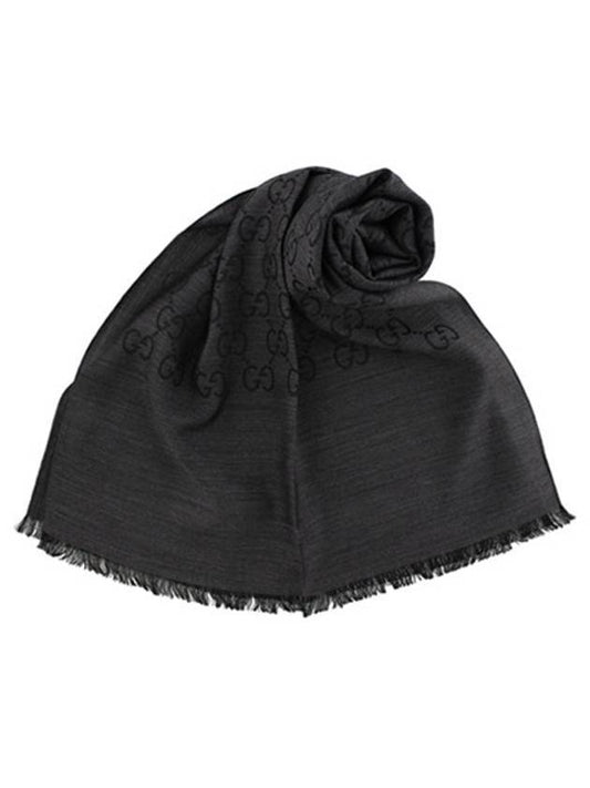 GG Jacquard Pattern Two-Tone Wool Silk Muffle Black - GUCCI - BALAAN.