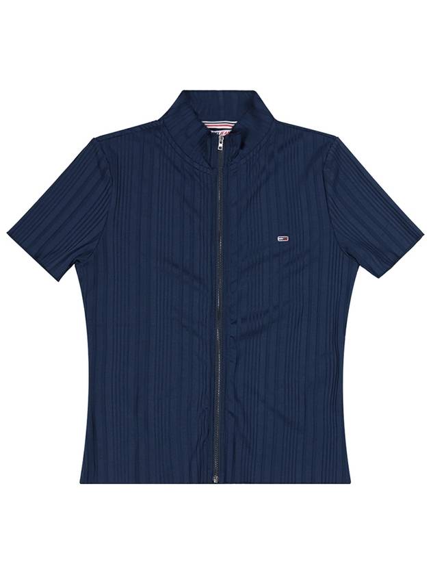 Slim Fit Zip-Up Short Sleeve T-Shirt Navy - TOMMY HILFIGER - BALAAN 2