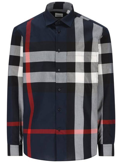 Check Motif Cotton Long Sleeve Shirt Navy - BURBERRY - BALAAN 2