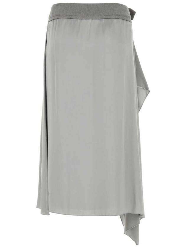 Satin Midi A-Line Skirt Grey - FENDI - BALAAN 3