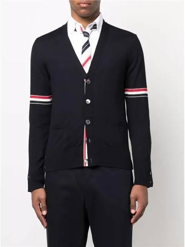 Stripe Armband Merino Wool Cardigan Navy - THOM BROWNE - BALAAN 3