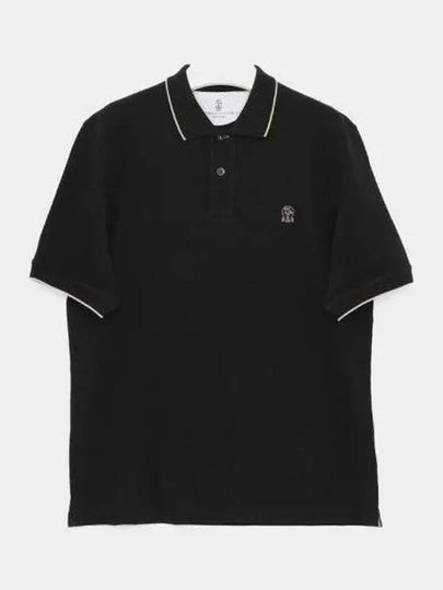 Embroidered Logo Short Sleeve Polo Shirt Black - BRUNELLO CUCINELLI - BALAAN 2