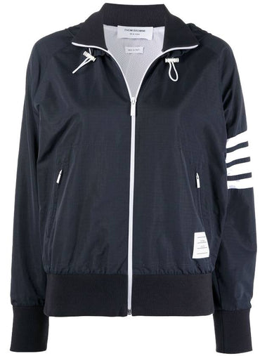 Women's Ripstop Mesh 4 Bar Zip Up Hoodie Navy - THOM BROWNE - BALAAN 1